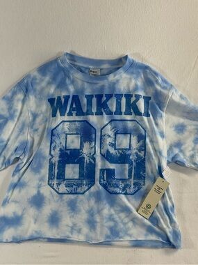 No Boundaries Blue and White Tie-Dye 'Waikiki 89' Tee New with Tag,  XS (0/2)